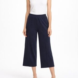 St. John Santana Knit Pull-On Wide Leg Cropped Pants Navy L